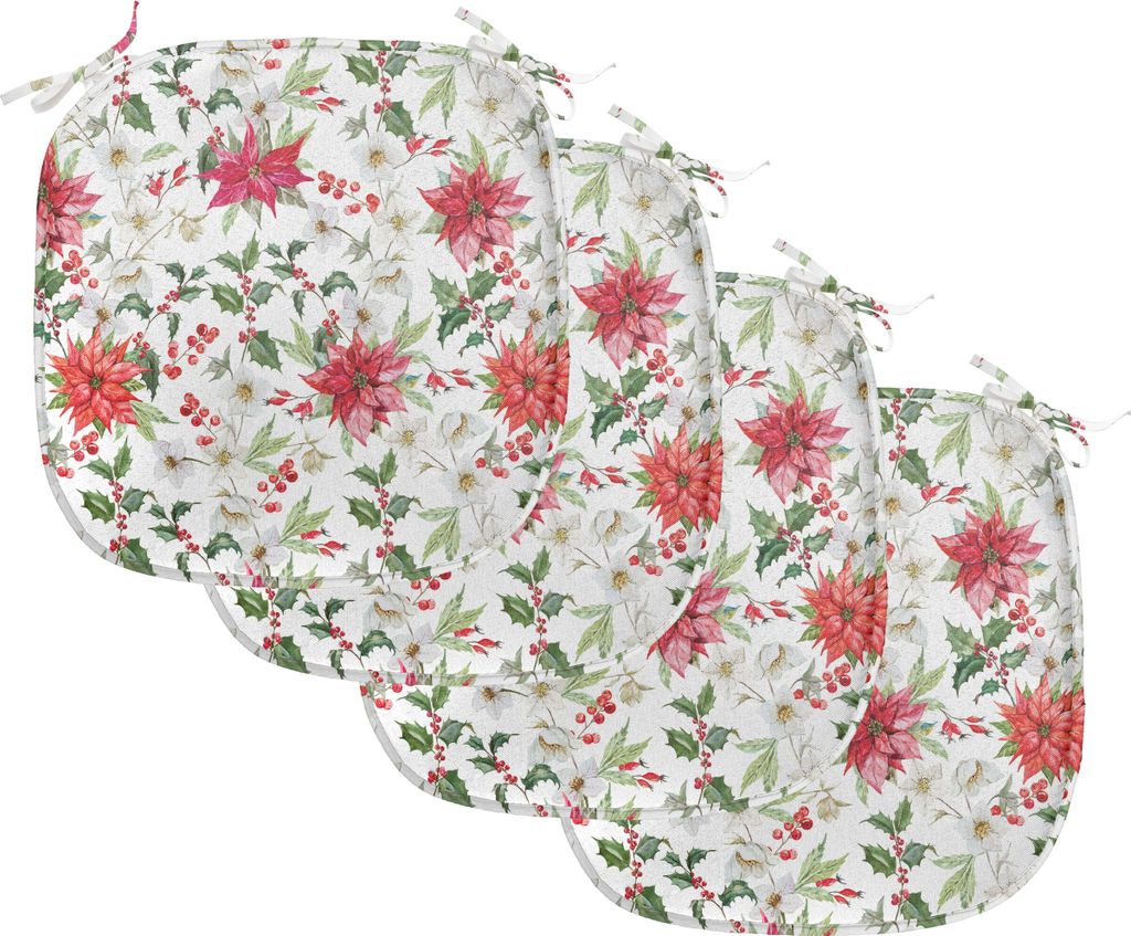 ABAKUHAUS Aquarell Polster für Esszimmerstühle, Poinsettia Rowan, Dekoratives wasserfestes Kissen mit Riemen für Küchensitze, 40 cm x 40 cm-4er...