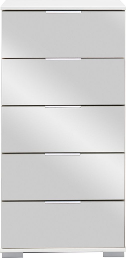 Schlafzimmer Schubkastenkommode in weiß mit Spiegelfront ELSTRA-43, B/H/T ca. 49/102/41 cm