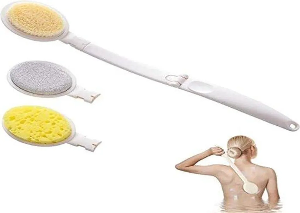 Brosse de douche pour massage du dos et brossage à sec de la peau 3 en 1