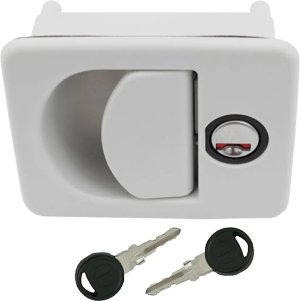 Serrure de porte extérieure blanche pour caravane et camping-car avec poignée
