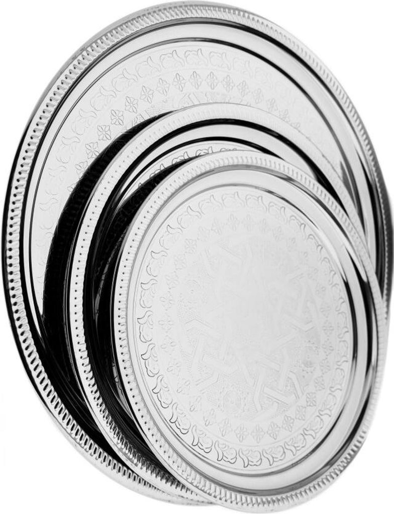 Orientalisches Serviertablett, 3er-Set - rundes Design in Silber ø36/40/50 cm