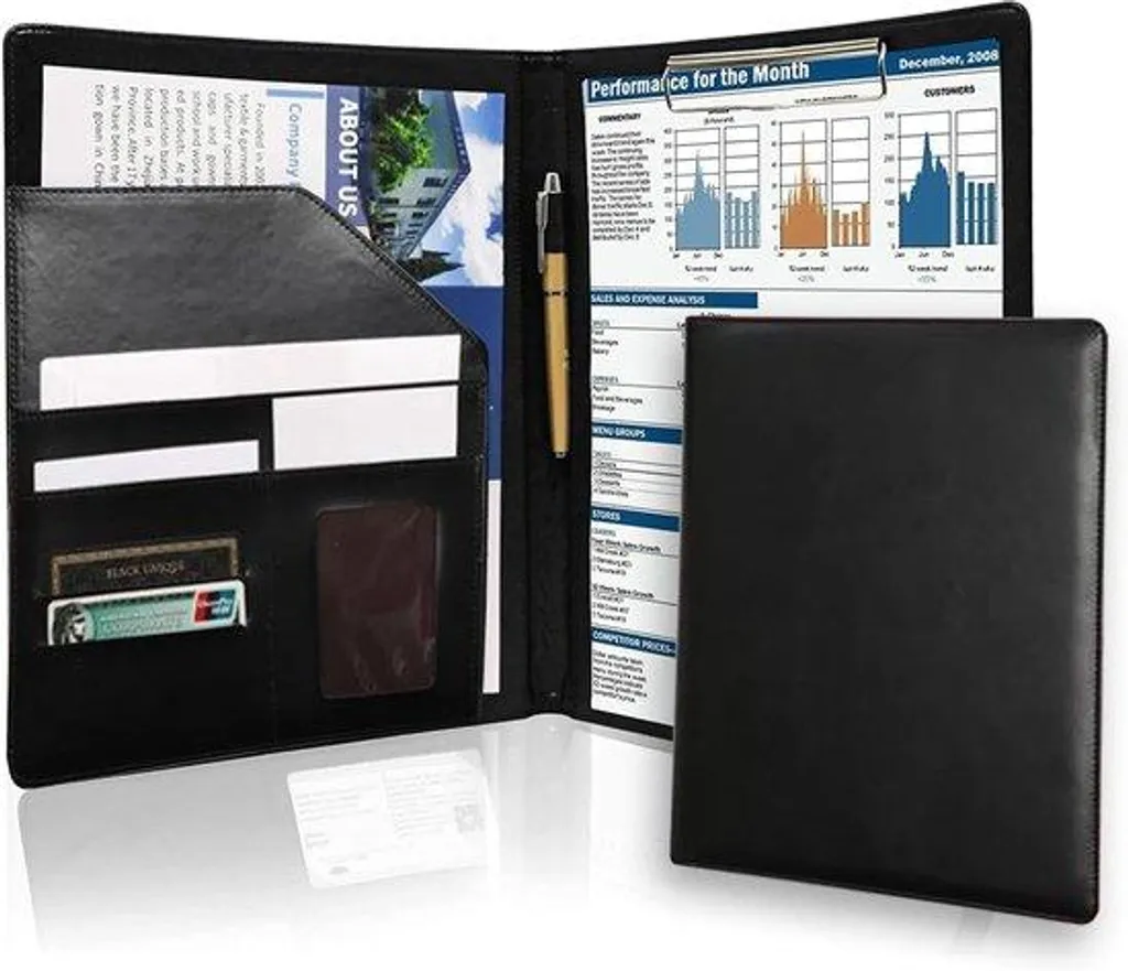 Porte-documents de conférence en cuir noir - Organiseur format A4 Pro