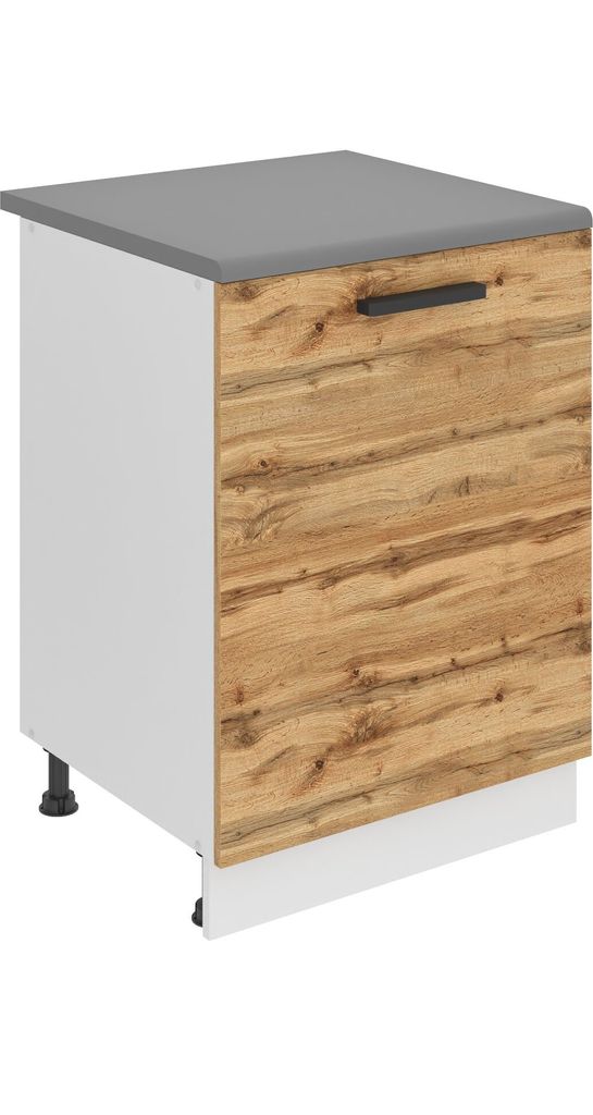 Belini Unterschrank Küche, Küchenunterschrank 60 cm Breite. SD Küchenunterschrank mit Arbeitsplatte. Küchenschrank mit 1 Tür, Wotan-Eiche