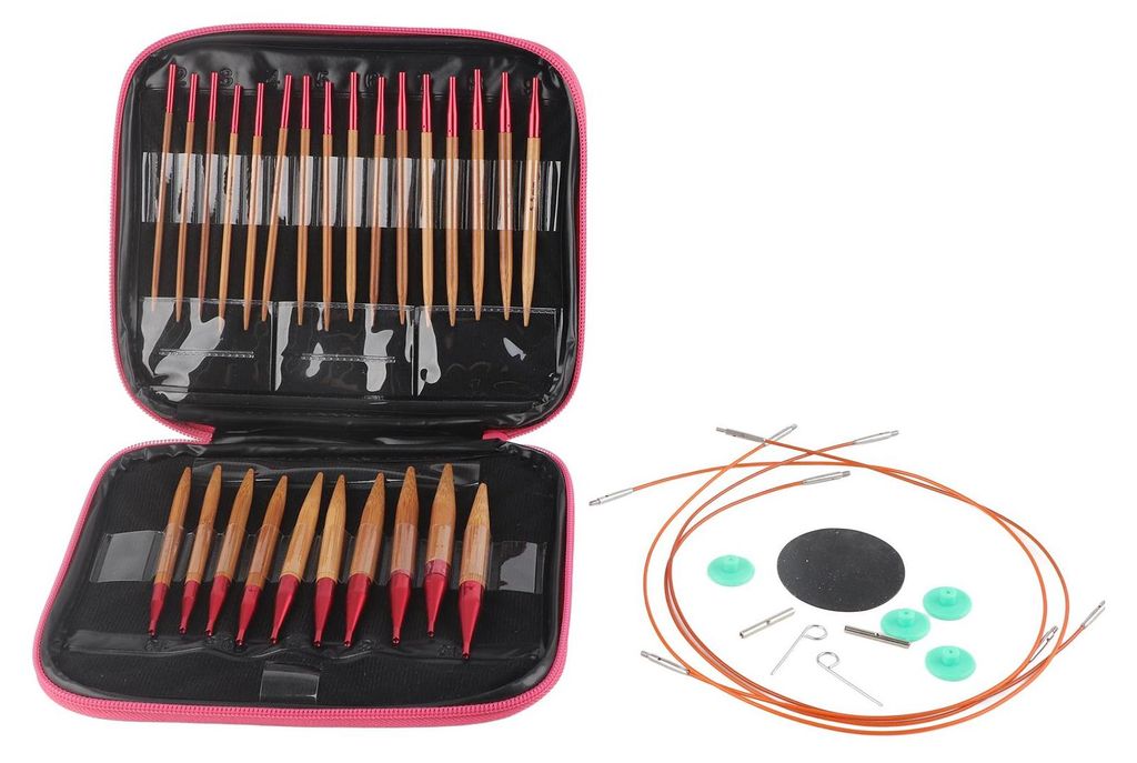 Austauschbares Set aus karbonisierten Bambusnadeln, Aluminium-Rundstricknadeln, Ringset