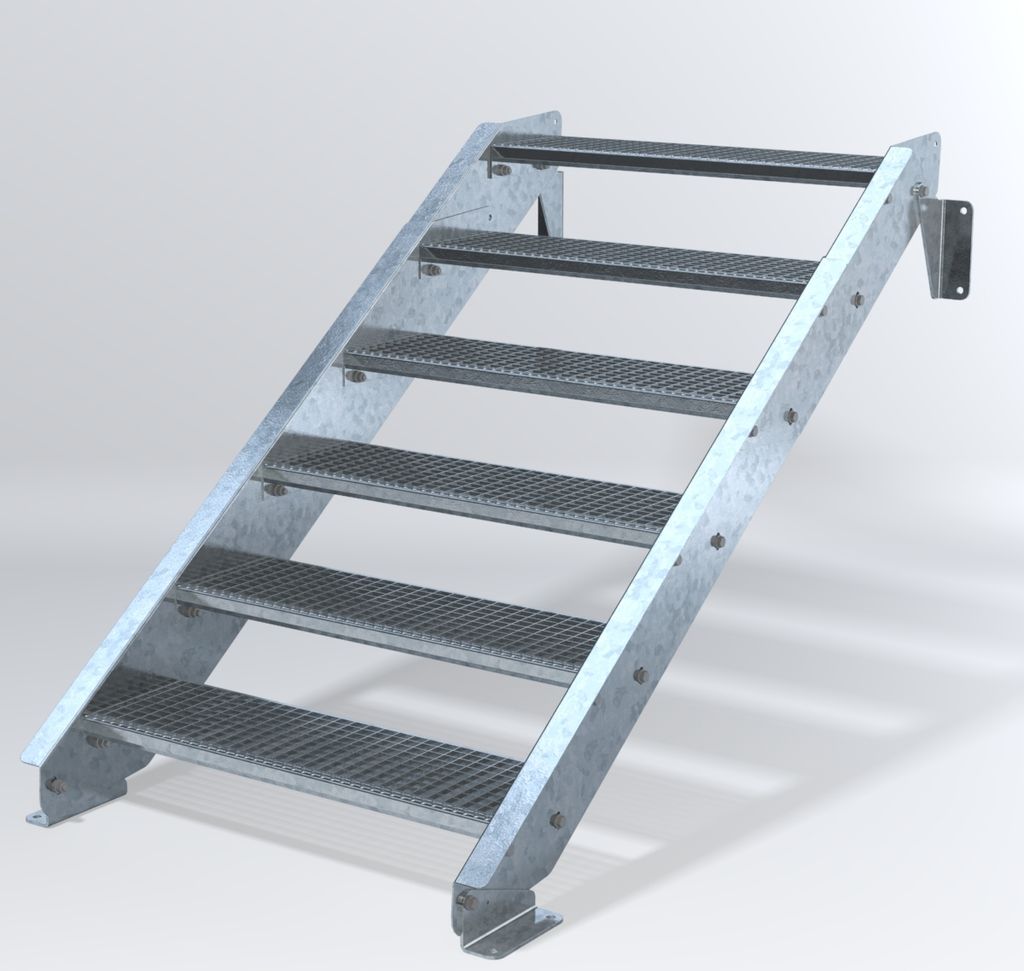 Stahltreppe 6 Stufen bis Höhe 120 cm, Laufbreite : 90 cm kein Geländer ST 3 (31 / 9 mm schmal)