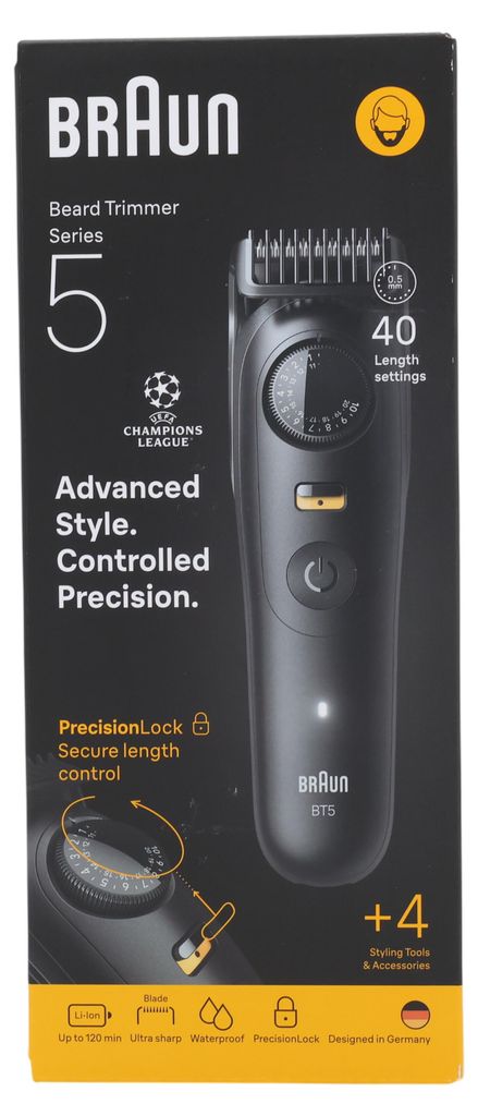 Braun BeardTrimmer 9 BT5520, Zmywalny, Bateria, Czarny Zdjęcie produktu 