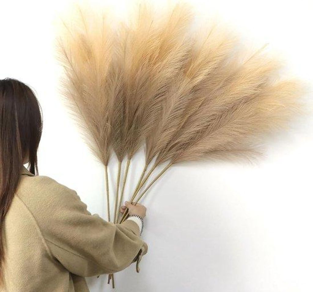 Famanu Kunstpampasgras Dekorationsset 6 Stück, 110 cm lang, flauschige Stängel für Bodenvasen und Boho-Interieur