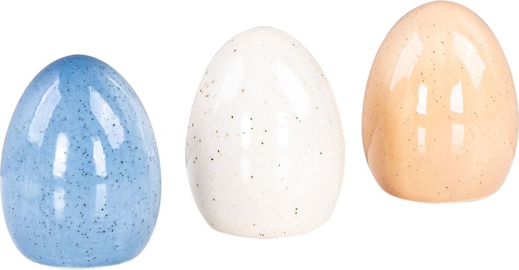 3er Set Deko-Eier Porzellan Blau Creme Beige Osterdeko Ostereier Tischdeko Ostern