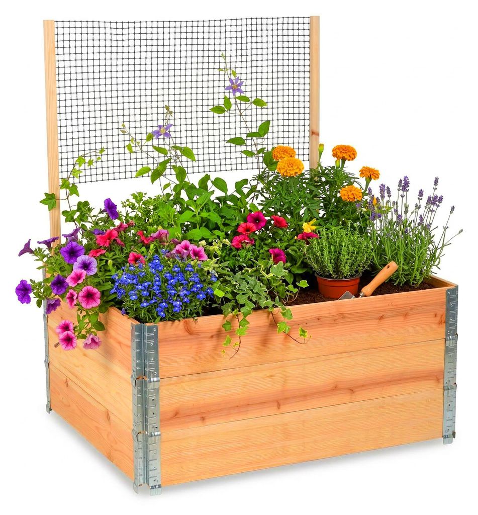 Relaxdays Hochbeet mit Rankhilfe, modular, Holz, für Kletterpflanzen, Pflanzkasten, HBT: 118x120x80 cm, Garten, natur
