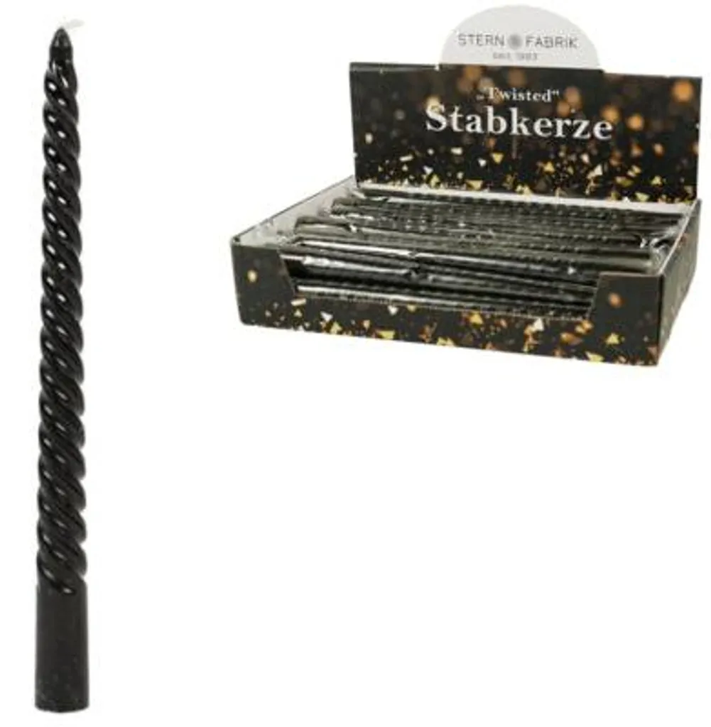 Bougies torsadées noires pour décoration de table - Set de 36 pièces 25cm