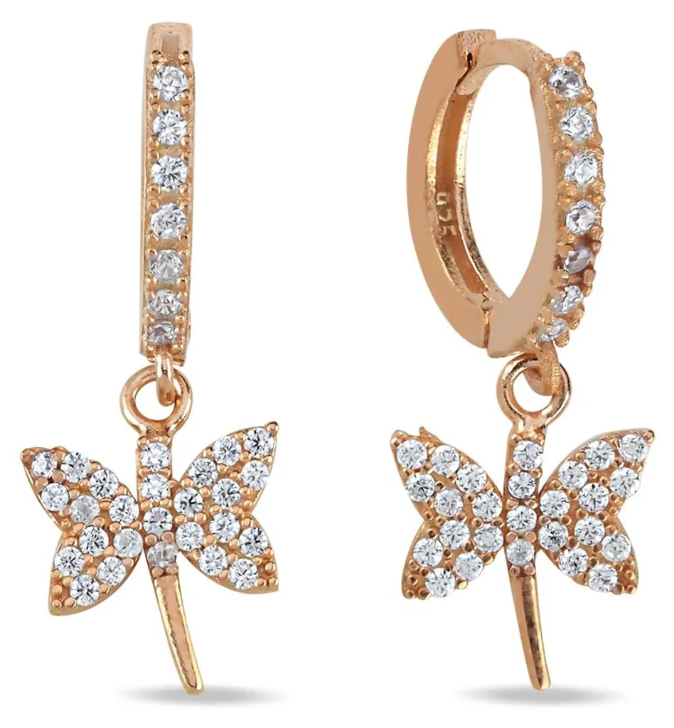 Boucles d'oreilles pendantes Créoles Libellules en Argent et Zircone