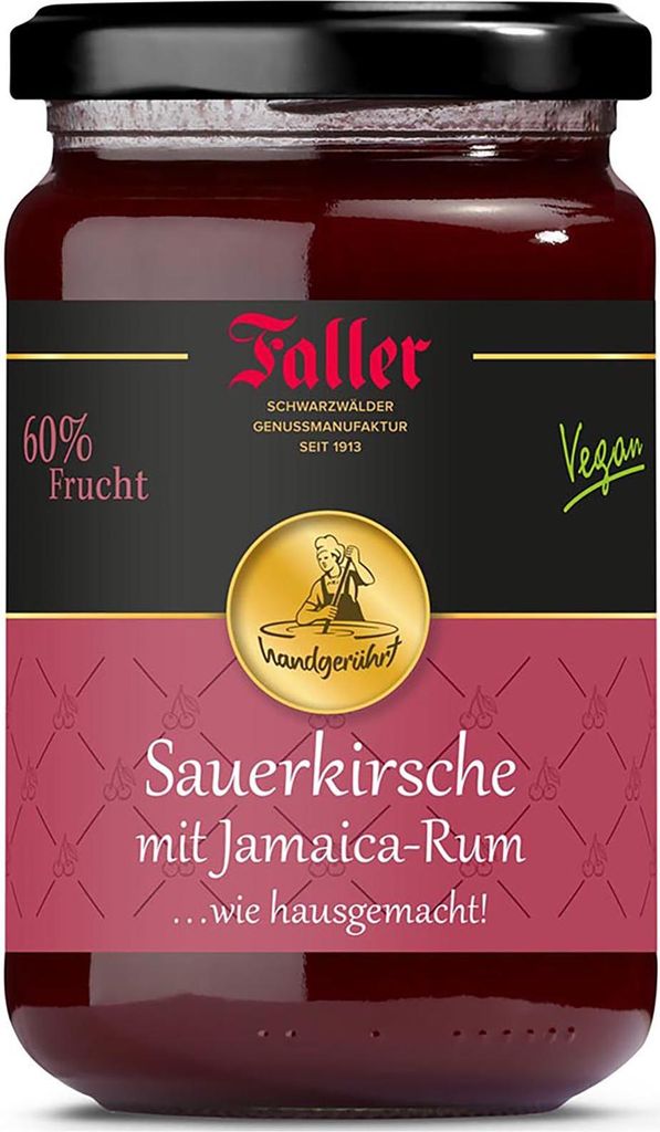 Faller Sauerkirsch-Konfitüre mit Jamaica-Rum: Hausgemachter Genuss, 60% Frucht, 330g