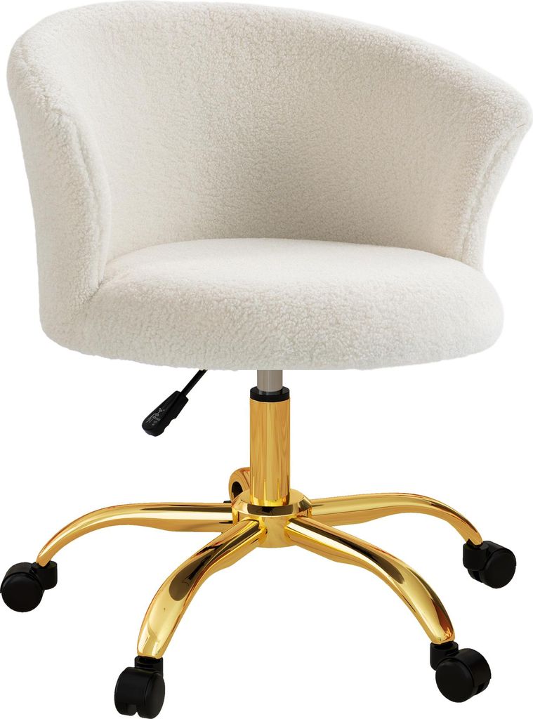 Schreibtischstuhl, höhenverstellbarer Bürostuhl mit Teddy-Fleece-Optik 58 x 56 x 68-76 cm Weiß