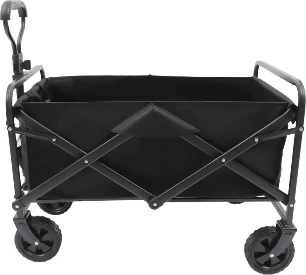 Faltbarer Bollerwagen Strandwagen - 4 Räder - 80 kg Traglast - Große Räder - Verstellbarer Griff - Becherhalter - Stahlrohr, Oxfordstoff, PP-Boden