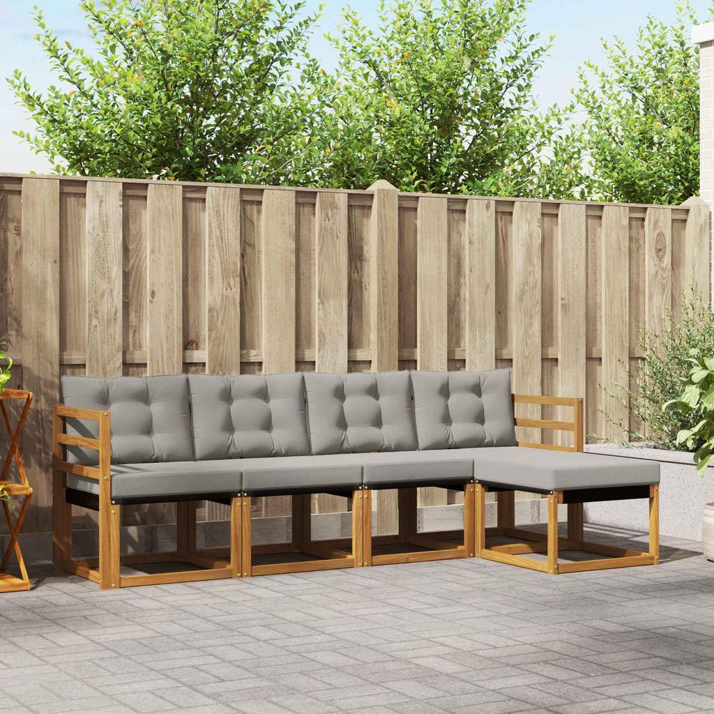 "2026 Aktion"Outdoor-Sofagarnitur - CLORIS - Balkonmöbe/Sitzgruppe - mit Kissen 5 pcs - Moderne Design - Natürlich und Hellgrau - Gartensofas Pro...