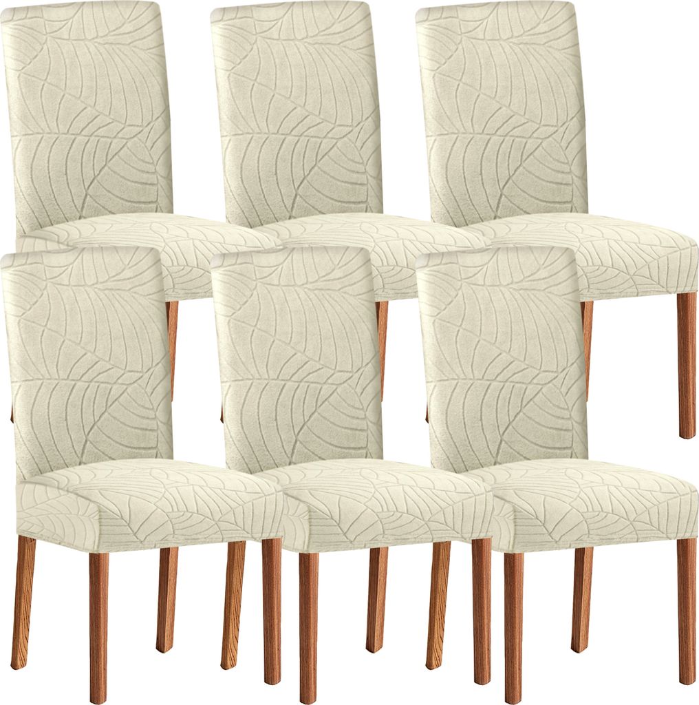 6er Set Stretch Stuhlhussen für Esszimmerstühle, Abnehmbarer Waschbarer Stühle Schutz Jacquard Stuhlbezug für Esszimmer,Hotel,Bankett,Beige