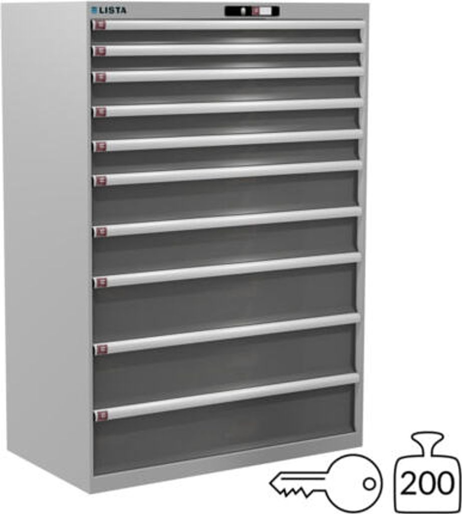 Lista Schubladenschrank - 78.772.519 - 1.450x1.023x572 mm (HxBxT) - 10 Schubladen - 200 kg - Key Lock - RAL 7035/NCS S 6502-B