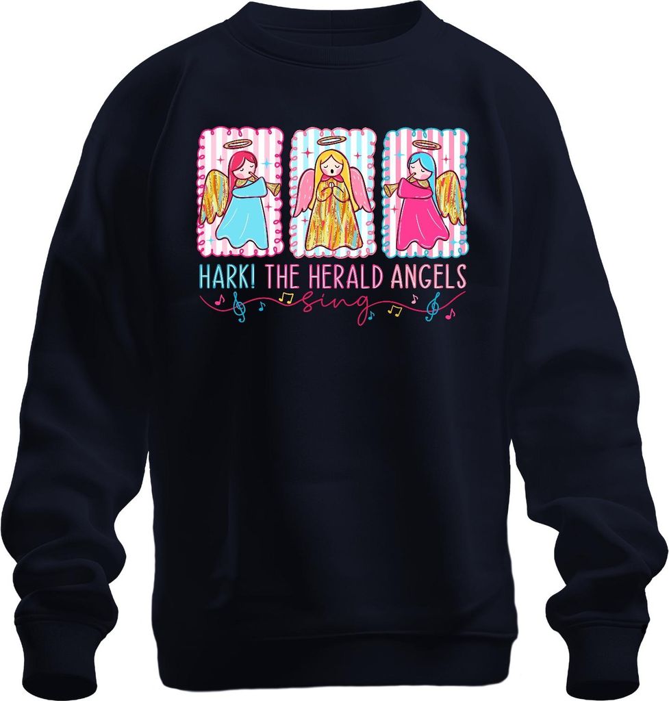 Hark The Herald Angels Sing Weihnachten Engel Pastell Geschenk Uni Sweatshirt Pullover, Navy, XL