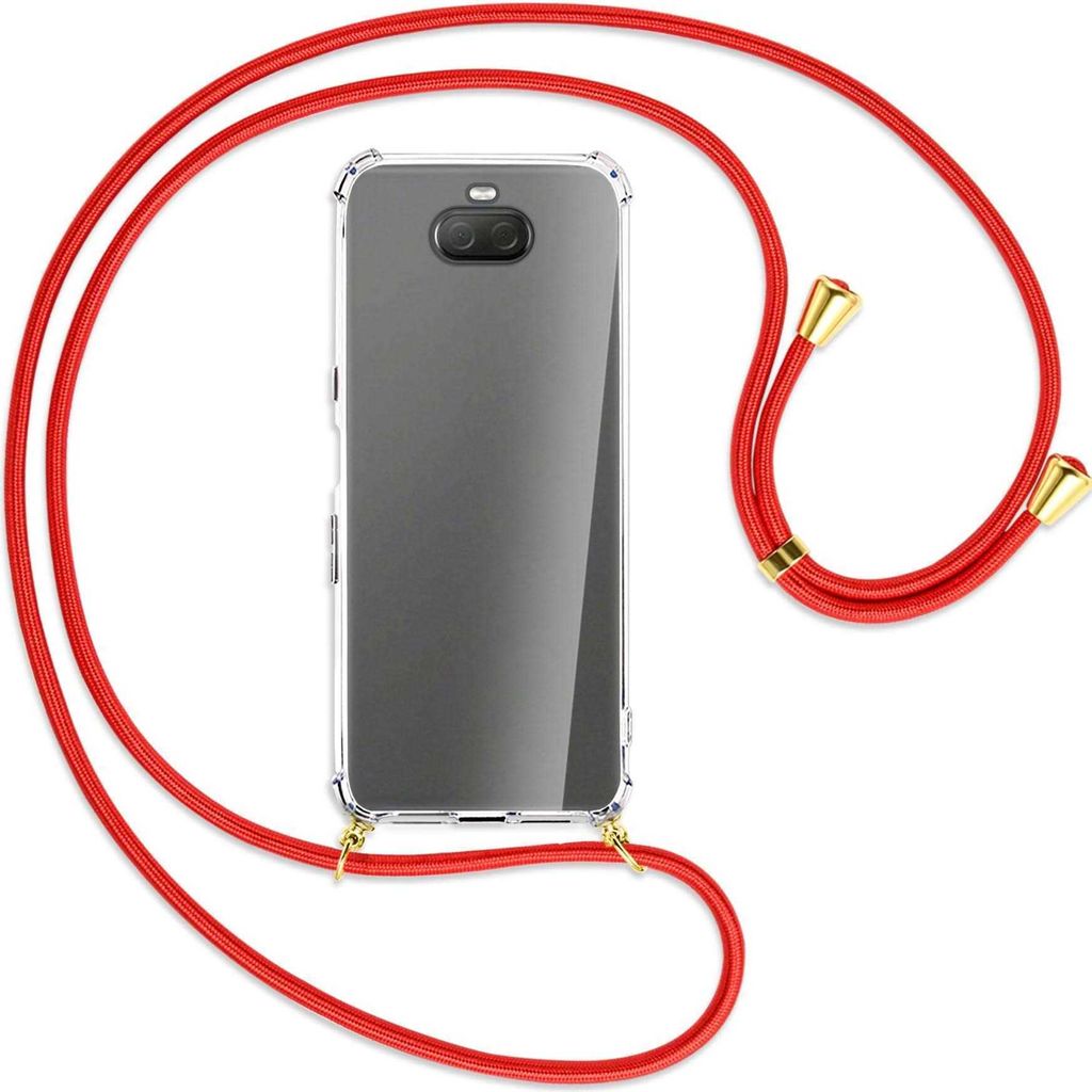 Handykette Backcover-Schutzhülle mit Band (Metall goldfarben) für Sony Xperia 10 Plus - rot