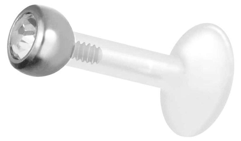 Ohrpiercing, Nasenpiercing PTFE Labret mit Innengewinde + Titan-Aufsatz KRISTALL Silber Stablänge: 6mm + Stabstärke: 1,2mm + Kugelgröße: 3mm