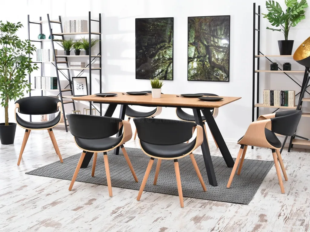 Chaise design SAROLTA bicolore chêne et noir avec dossier ergonomique