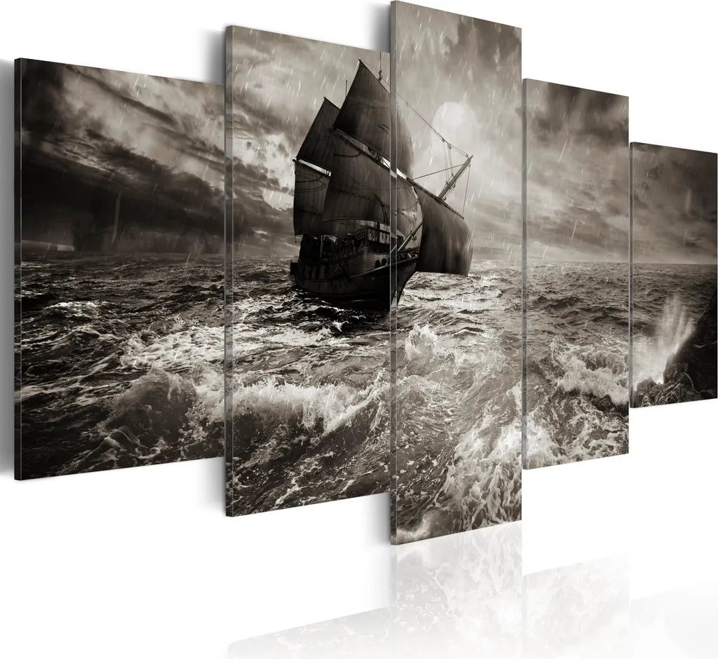 Quadro Moderno 200x100 Paesaggio Grigio Cielo - XXL 5 Pezzi su Tela
