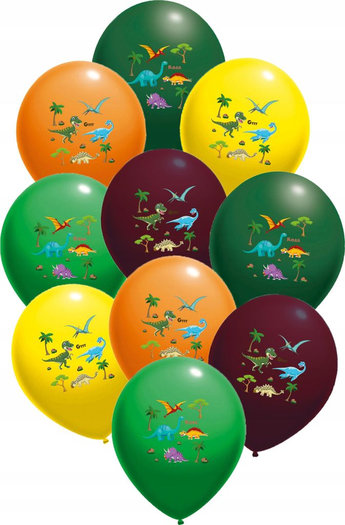 Pastellfarbene Luftballons mit DINO-Aufdruck 14 Zoll 10 Stk.