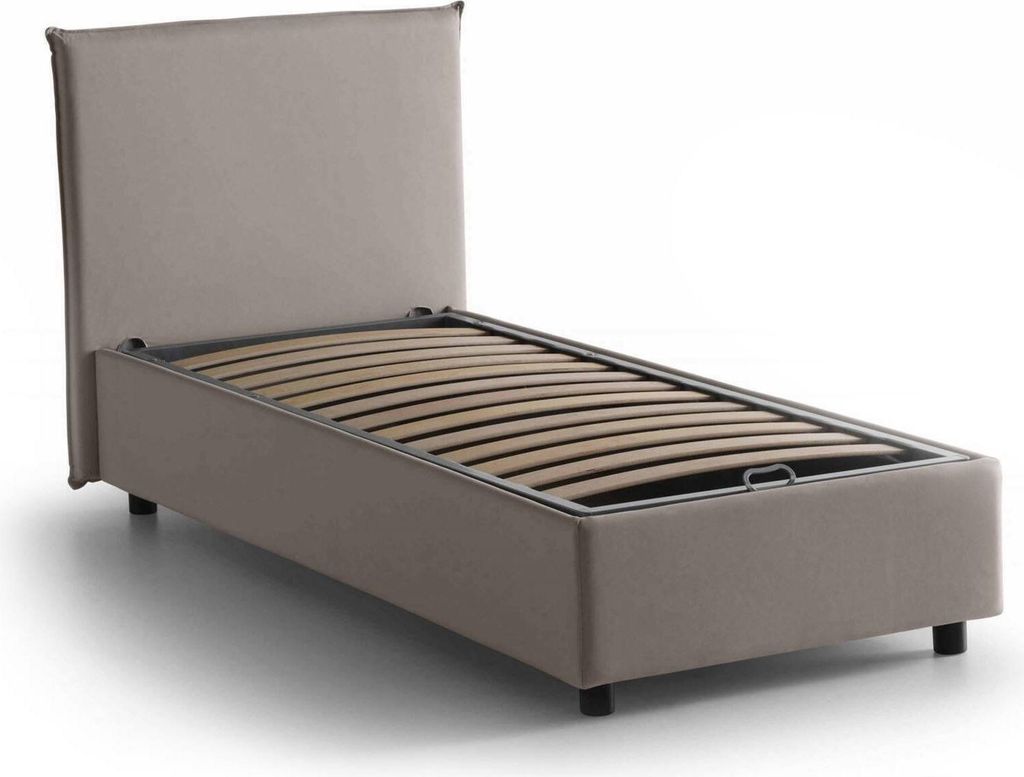 Einzelbett Chelsea, Containerbett mit Stoffbespannung, 100% Italy, Frontöffnung, passend für Matratze Cm 90x190, Turteltaube