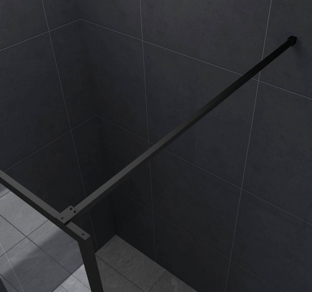 Duschwand TRIM 140 X 200 Cm – 8 Mm ESG Sicherheitsglas, Easy-Clean, Matt-schwarzes Alu-Profil
