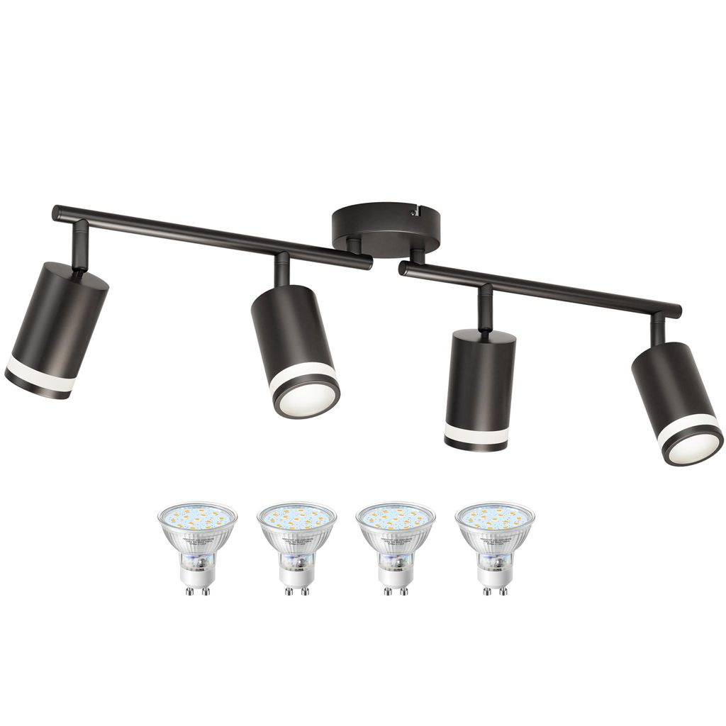 EDISHINE Plafondlamp met 4 lampen, zwart, LED, draaibaar, Productafbeelding 