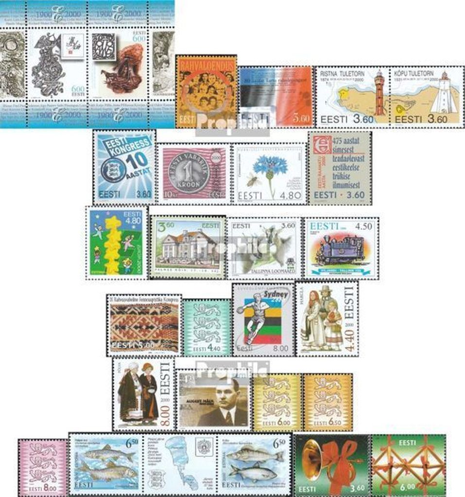 Briefmarken Estland 2000 Mi 363-389 (kompl.Ausg.) Jahrgang 2000 komplett postfrisch Volkszählung