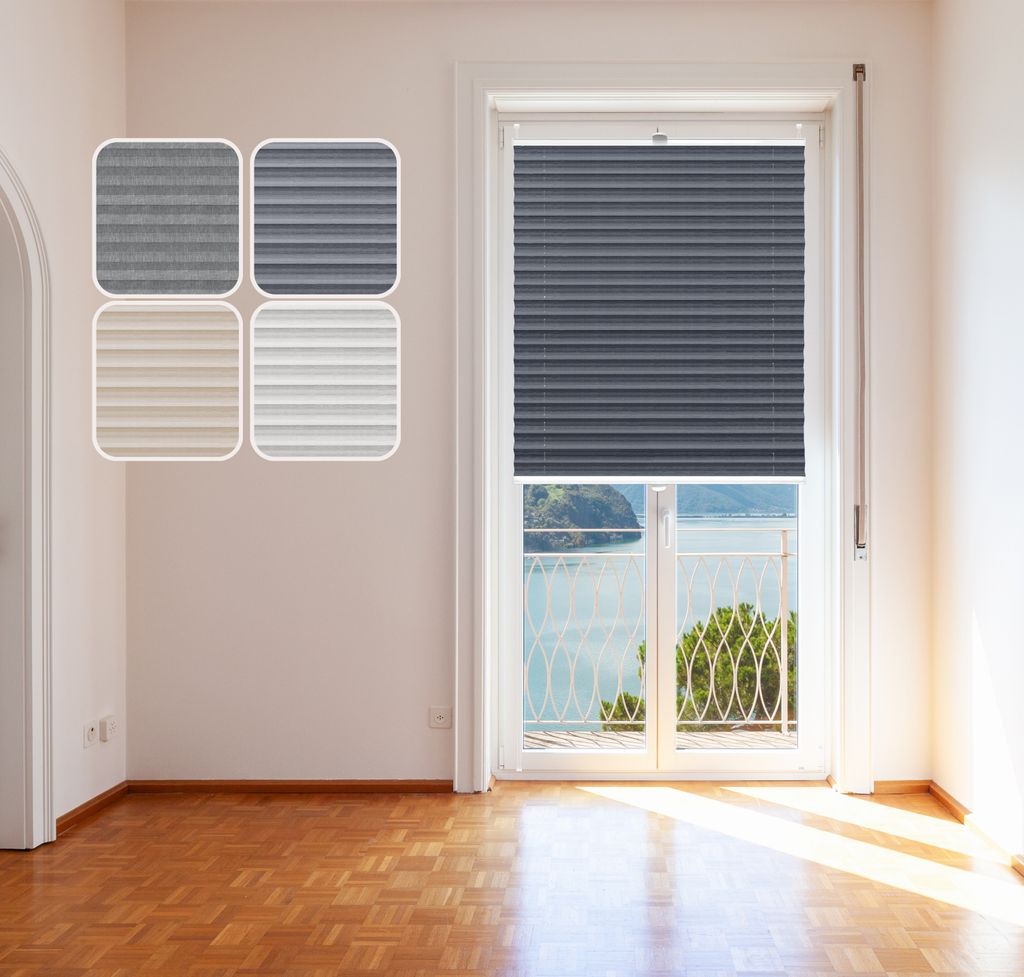 Plissee "Natural", Anthrazit, 50x220cm mit weiß lackierten Alu-Profilen, KlemmFix Halterung ohne Bohren