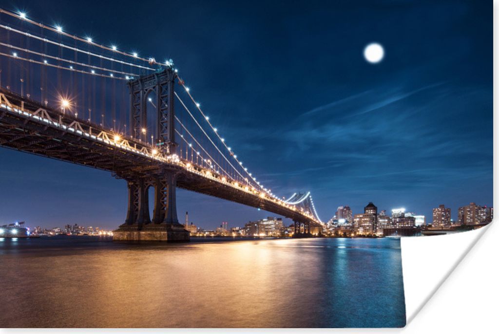 MuchoWow Poster New York - Brooklyn Bridge - Mond 30x20 cm - Plakate - Print