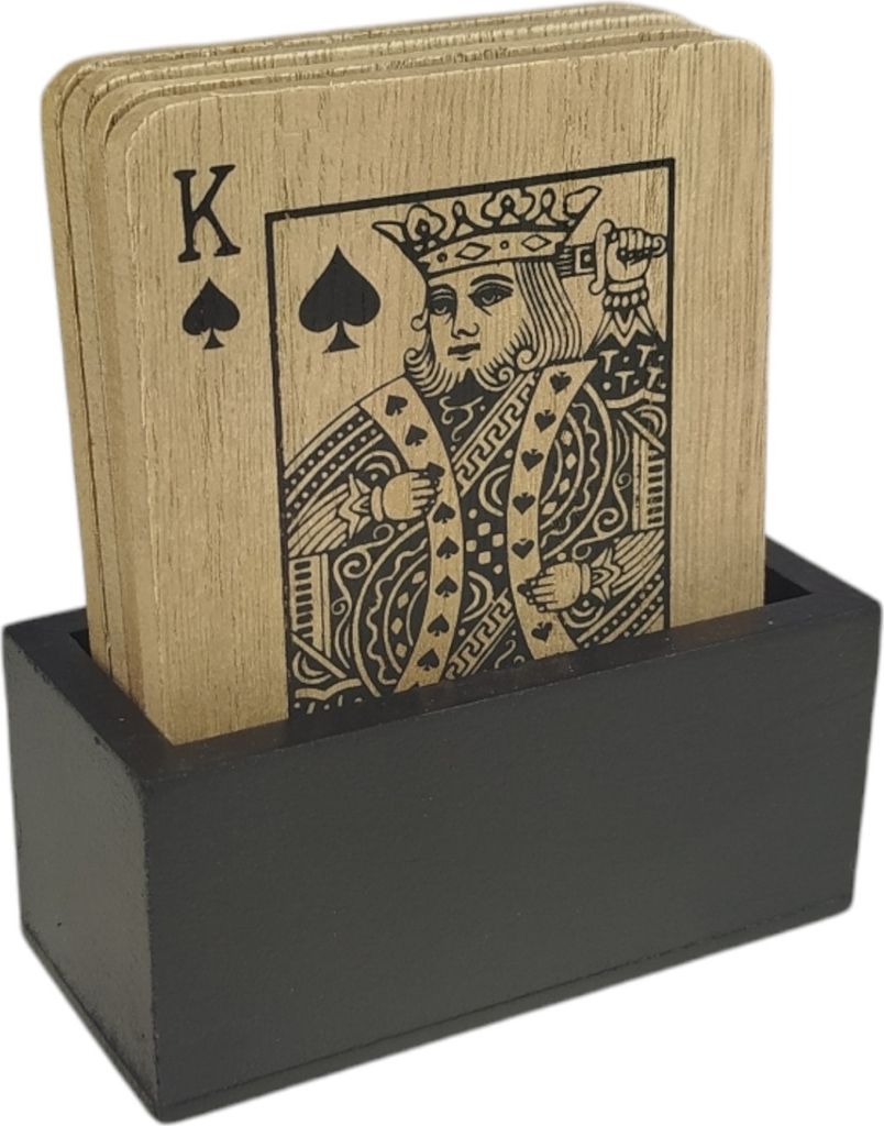 4er Set Kartenspiel Untersetzer aus Holz mit Halterung