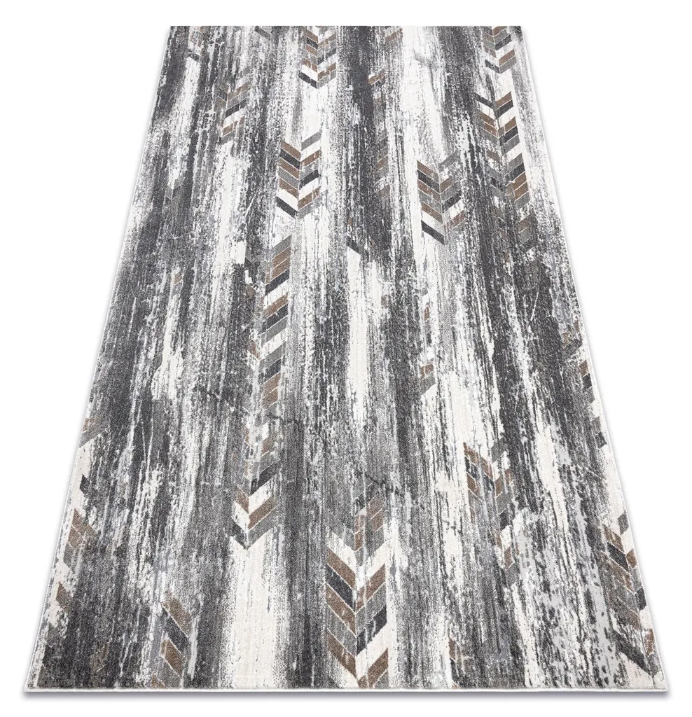 Tapis aspect 3D NOBLE Herringbone gris beige avec molleton double niveau