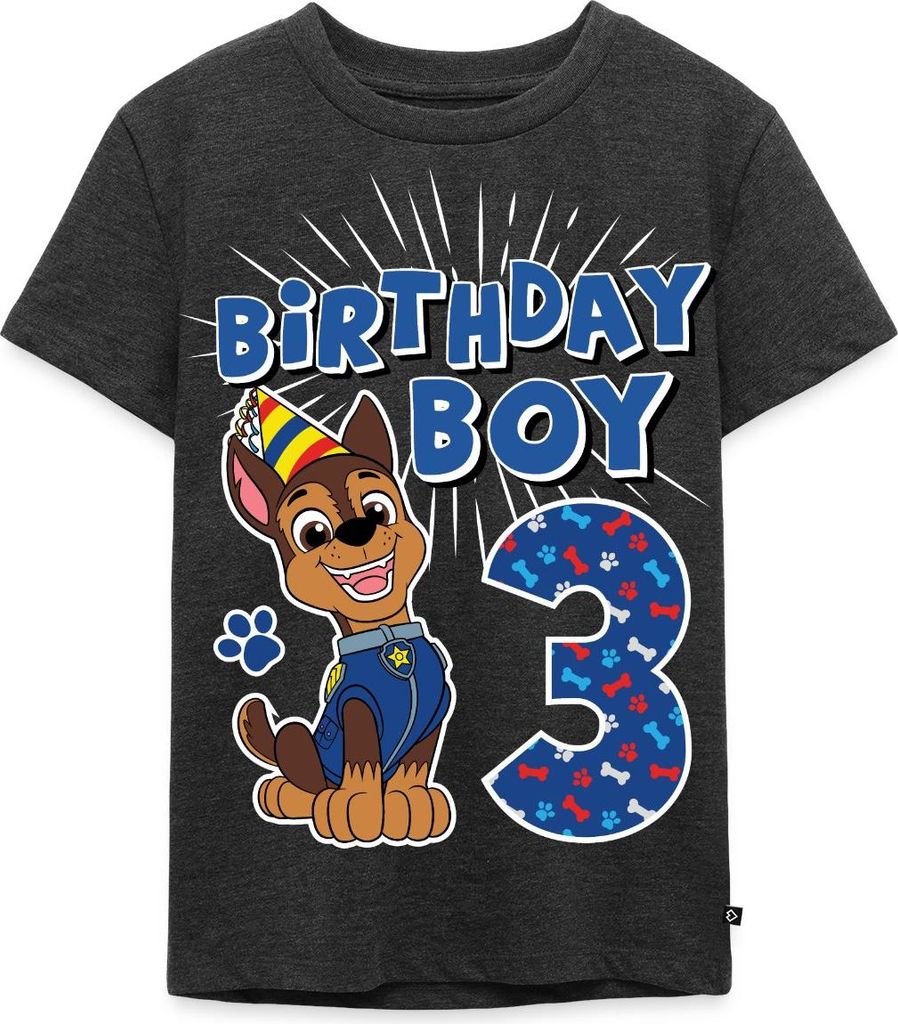 Spreadshirt Paw Patrol Chase 3 Jahre Alt 3. Geburtstag Kinder Premium T-Shirt, 110/116 (4 Jahre), Anthrazit meliert