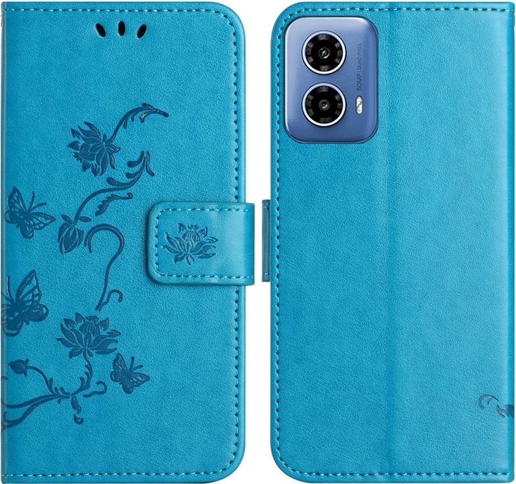 Motorola Moto G35 Hülle - Coverup Blumen & Schmetterlinge Klapphülle - Blau