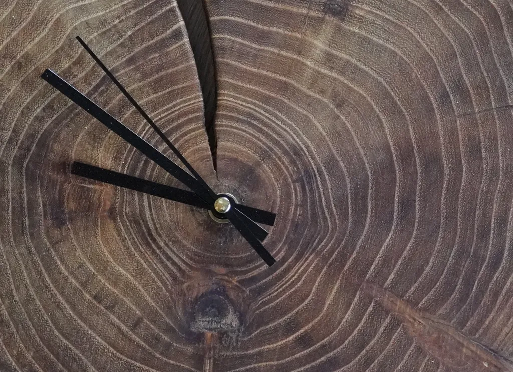 Horloge murale en rondelle de bois rustique faite main, diamètre 40-45cm