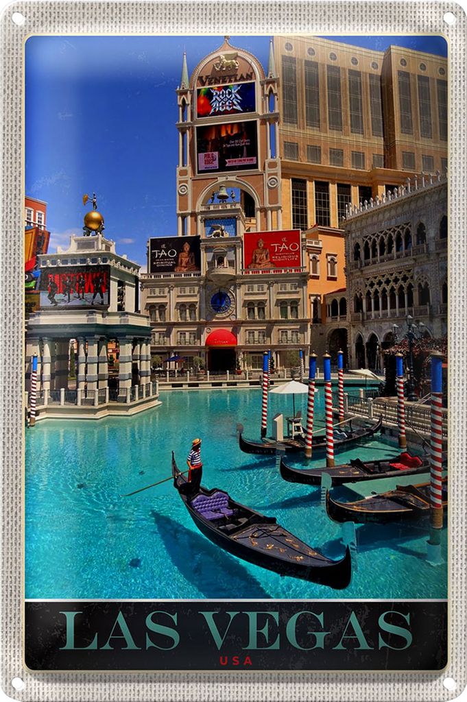 Blechschild Reise 20x30cm Las Vegas Bootstour USA Casino Amerika