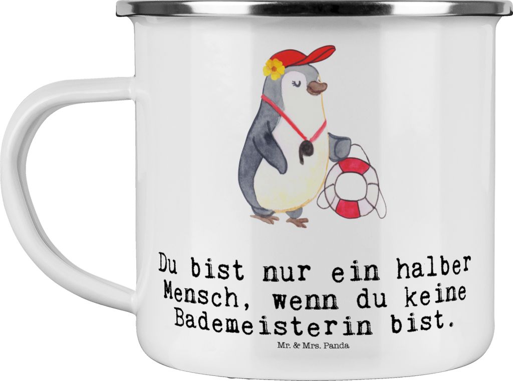 Mr. & Mrs. Panda reisetasse Bademeisterin Herz - Weiß - Geschenk, Pott, Beruf, Freibad, Teetasse, Campingtasse, Teebecher, Spruch, Emaille Tasse, ...