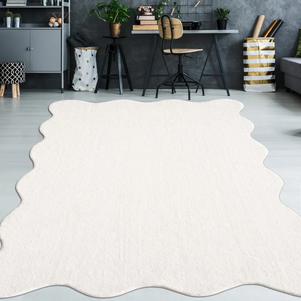 Tapis Moderne Vague 120x160cm Crème Facile à Nettoyer, Tendance