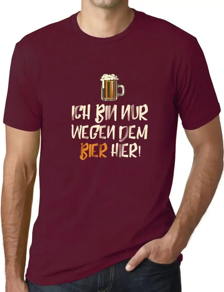 Herren Grafik T-Shirt Ich Bin Nur Wegen Dem Bier Hier Öko-Verantwortlich Vintage Jahrgang Kurzarm Lustige Druck Geburtstag Geschenk Mann