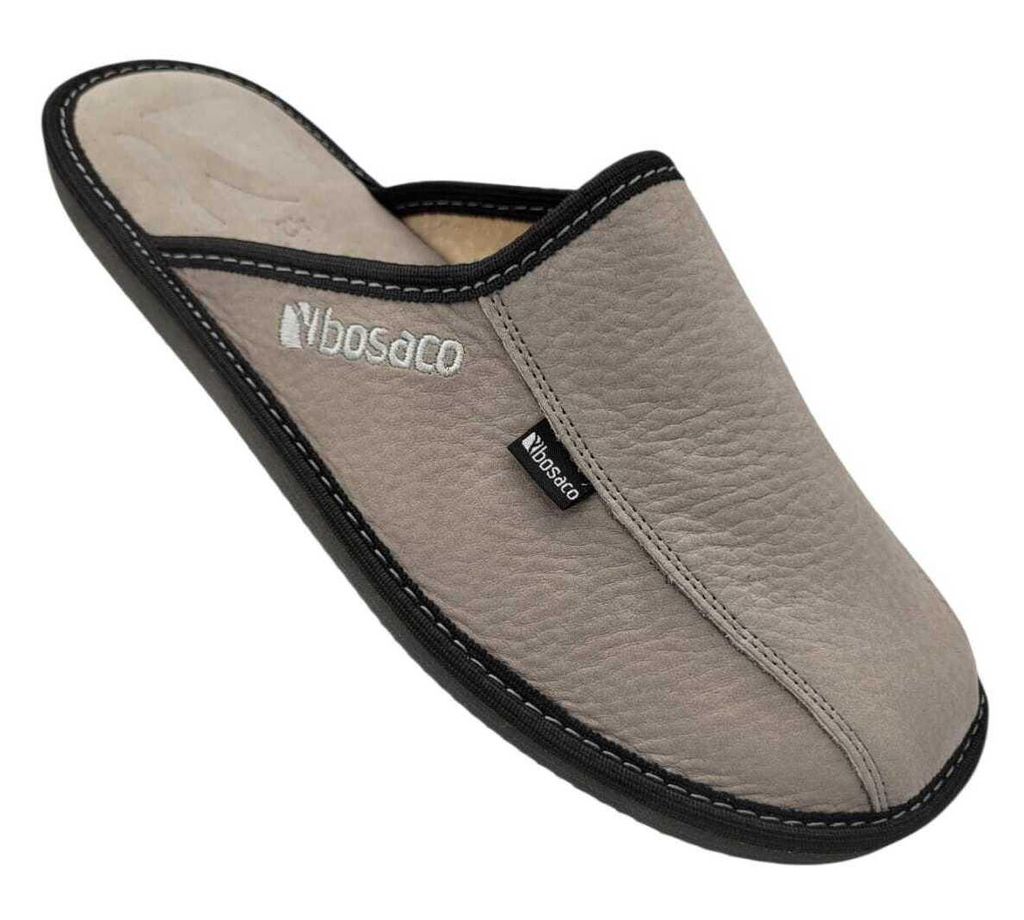 Bosaco – Herren-Lederschuhe, grau, Größe 43, handgefertigt – bequeme Herrenschuhe, weich, rutschfest, atmungsaktiv, Hausschuhe für den Alltag