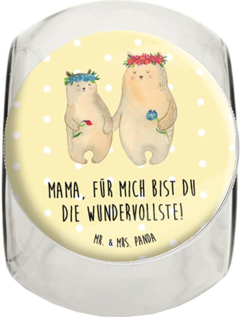Mr. & Mrs. Panda Bonbonglas Bären mit Blumenkranz XL 2000ml - Gelb Pastell - Geschenk, Kaffeedose, Mama, Teedose, Mutter, Bruder, gewürzglas, Vor...