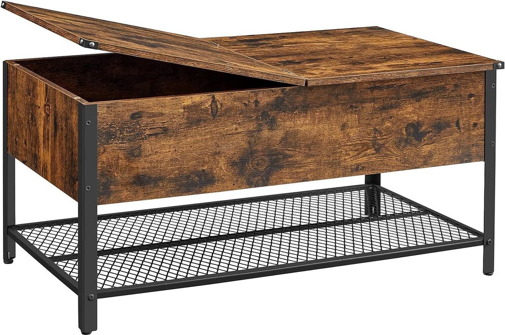 VASAGLE Couchtisch, Wohnzimmertisch mit klappbarer Platte, 100 x 55 x 47 cm, versteckter Stauraum, Gitterarbeitsplatte, Metallgestell,