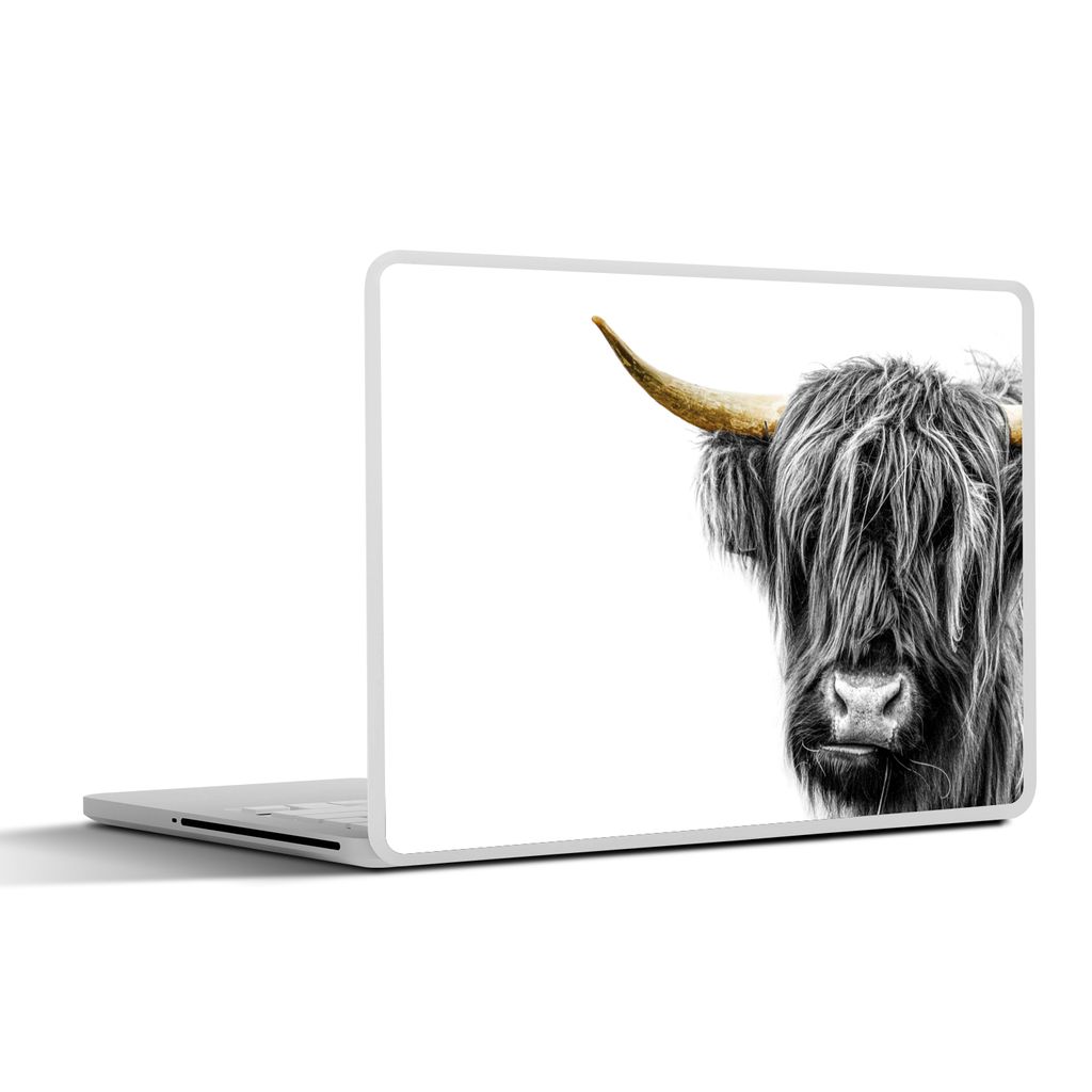 MuchoWow Laptop Aufkleber Sticker Cover Scottish Highlander - Weiß - Schwarz & Gold 40x30 cm - Laptop Dekoration - Selbstklebend