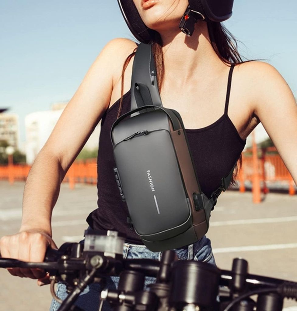 Herren Sling Bag Anti-Diebstahl Crossbody Bag Grau Braun