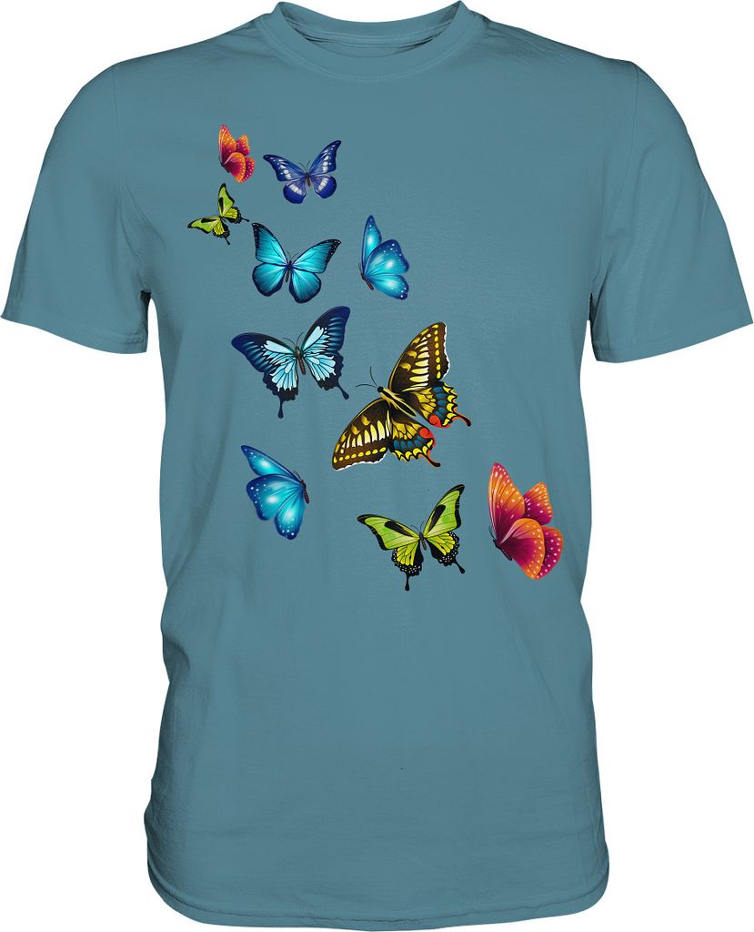 Bunte Farbenfrohe Schmetterlinge T-Shirt – Stone Blue / XXL Produktbild 