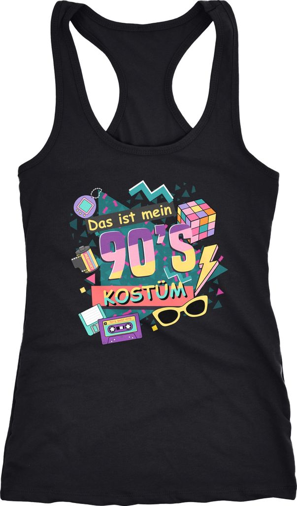 Damen Tanktop Das ist mein 90s Kostüm 90er Neunziger Fasching Karneval Mottoparty Racerback Moonworks schwarz XXL