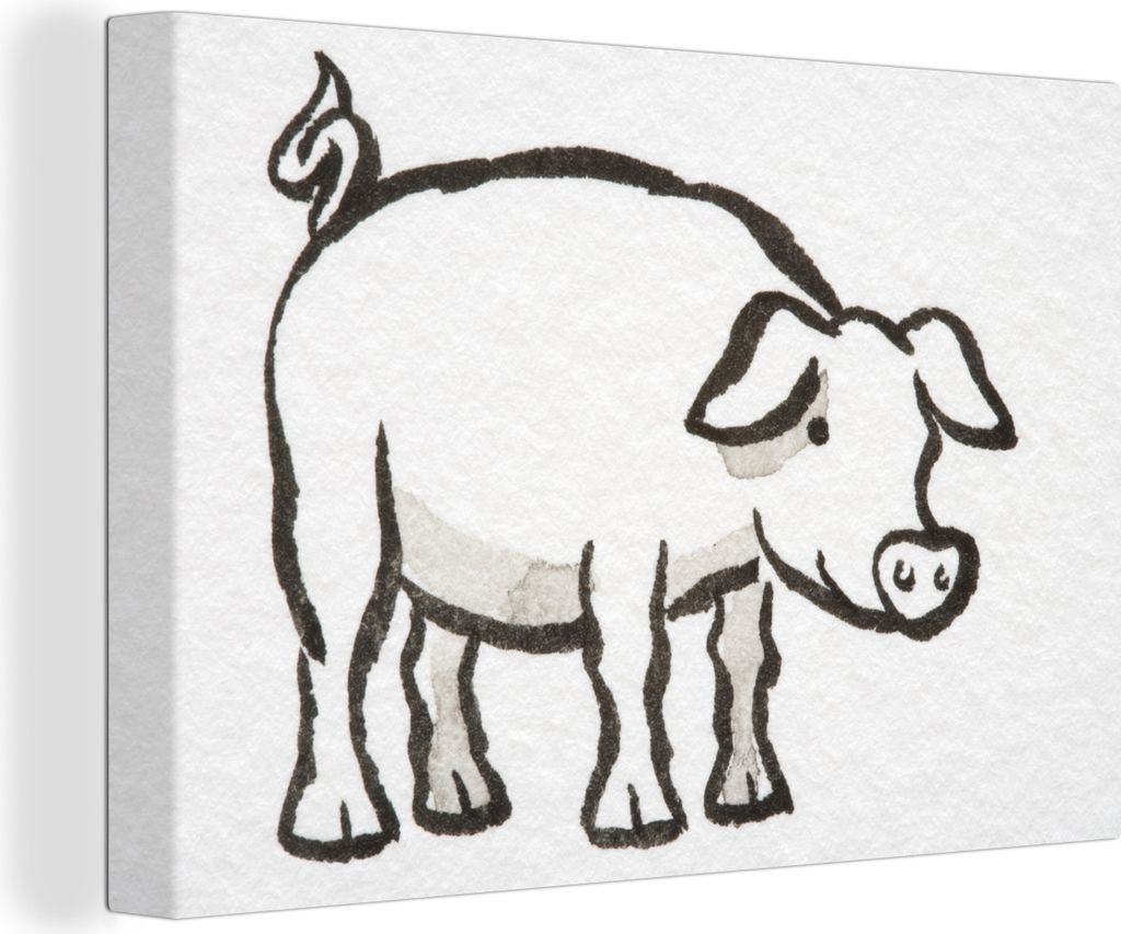 OneMillionCanvasses - Leinwandbilder - 140x90 cm, Eine Schwarz-Weiß-Illustration eines Ferkels, Wandbilder Kunstdruck Wanddekoration - Foto auf ...